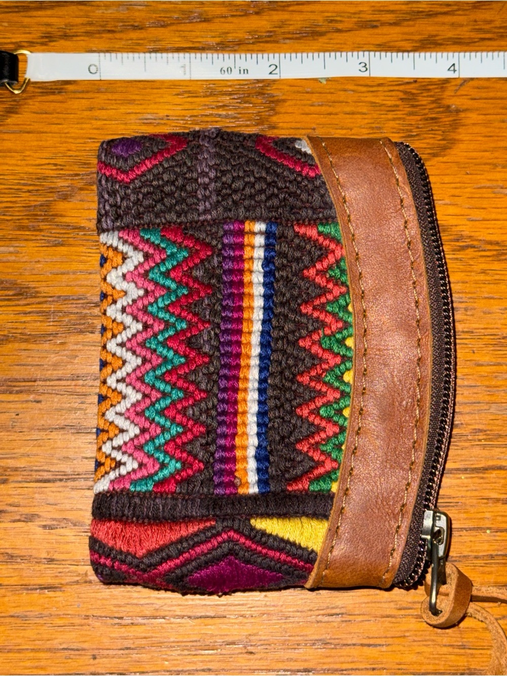 Nena & Co. Red Lined Small Pouch with Brown Trim - Picture 2 of 4